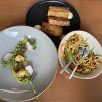 Vegan Scallop, Mille Fuille potato, Seasonal vegetables   at Raiz in Porto