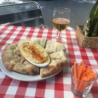 Delicious hummus as entree  at Pizza Paco in Barcelona