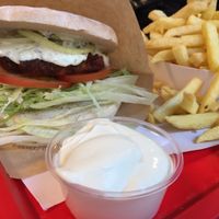 Falaffel burger with fries  at Frituur De Papegaai in Ghent