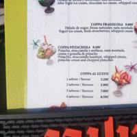 Menu and prices at Gelatomania in Gran Canaria