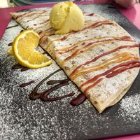 Fruit filled crepe with mango sorbet at Gelatomania in Gran Canaria