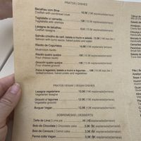 Vegan options on menu  at Graça 77 in Lisbon