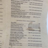 Vegan options on menu  at Graça 77 in Lisbon