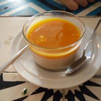 pudding with mango sauce at Graça 77 in Lisbon