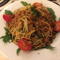 Whole wheat spaghetti with lentil sauce was one of today’s daily specials.  at Graça 77 in Lisbon