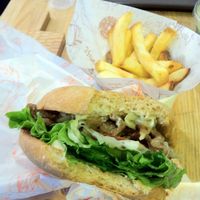 Yummy burger! at Moomoo Burger & Smoothie in Busan