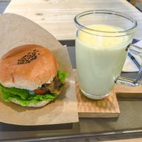 Broiled Soy Meat burger - way tastier than it sounds at Moomoo Burger & Smoothie in Busan