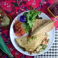 Chickpea omelette and green smoothie  at Little Good Things in Mae Hong Son