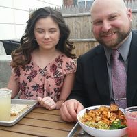 My dad & sister w/ their food (not vegan) at CoreLife Eatery in Binghamton