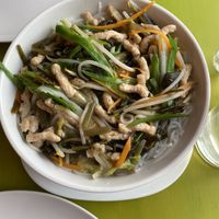 Rice noodle soup with veggies at Lotus Vegan Cuisine in Glasgow