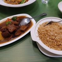 Satay Seitan and fried rice at Lotus Vegan Cuisine in Glasgow