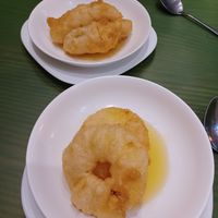 pineapple and banana fritters at Lotus Vegan Cuisine in Glasgow