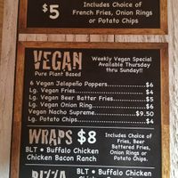 Vegan menu at Junction 21 in Peosta