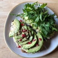Avocado toast with creamy hummus  at Madam Bakster in Ghent