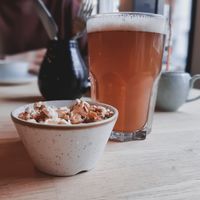 Hot Apple juice with sweet popcorn at Madam Bakster in Ghent
