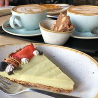 Avocado and lemon tart, with cappuccino  at Madam Bakster in Ghent