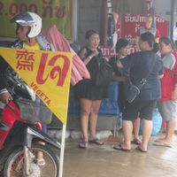 sign indicating vegan foodoutside khouadin/Kuadin restaurant at Khouadin Vegetarian in Vientiane