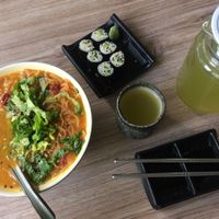Sweet potato noodle soup and cucumber maki  at SUPE Vegan - Gurney Plaza in Penang