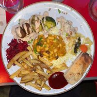 There’s an option to take a third of all three main dishes of the day.  at Le Myrha in Paris