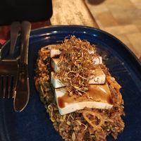 Silken tofu teriyaki dish at Lazy Cat in Minca