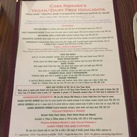  Vegan Menu at Casa Romana Italian Restaurant in Carlisle