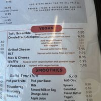 Vegan menu section  at My Diner in Melrose