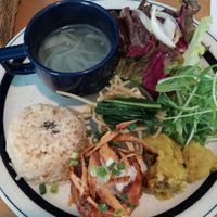 Onion soup and Tofu with reddish topping at Yidaki Cafe in Kobe