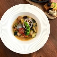 Minestrone soup which came with the Lunch B Set at Plus Veganique in Tokyo