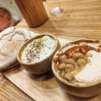 Custom order of two pitas, hummus and babaganoush at Pita Bakery in Central Singapore