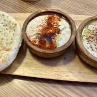 Pita, hummus, and baba ganoush  at Pita Bakery in Central Singapore