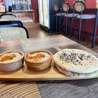 2 breads with two dips   at Pita Bakery in Central Singapore