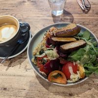 Supercharged salad with caramel almond latte at Mill Kitchen in Farsley