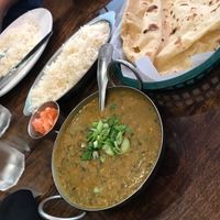 Nepali Black Dal with basmati rice, onion chutney, and Roti  at Himalayan Nepali Cuisine in Cary
