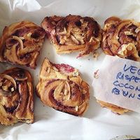 Vegan raspberry and coconut buns  at Lele's in East London