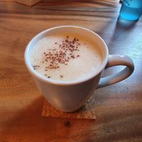 Decaff latte at Dandelion Cafe in Saltaire