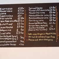 Drinks menu at Dandelion Cafe in Saltaire