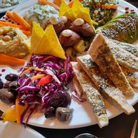 Mezze platter (August 2023) at Dandelion Cafe in Saltaire