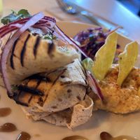 Mexican black bean and Tempeh wrap  at Dandelion Cafe in Saltaire