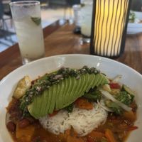 Coconut rice with beans and grilled veggies  at El Blok Hotel in Vieques