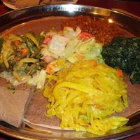 Selection of 4 vegetarian/vegan dishes + (salad that is sometimes included) We always order 4 dishes and take home enough Injera and food to have lunch the next day. at Habesha in Ottawa