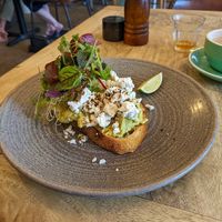 Avo toast with coconut feta. at The Belle General in Ballina