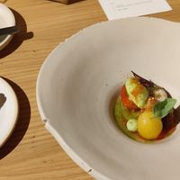 Main: tomatoes, vegan mozzarella, etc. and foccacia at Amaranth in Merelbeke