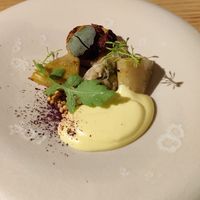 Main: artichokes, dark olive tapenade, etc at Amaranth in Merelbeke