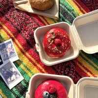 toasted coconut, triple berry, raspberry pistachio   at Good Town Doughnuts in Costa Mesa