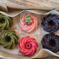 Matcha, strawberry, raspberry and double chocolate all gluten-free at Good Town Doughnuts in Costa Mesa
