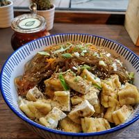 Bibimbap with rice noodles and tofu at Bibimcup in Dusseldorf