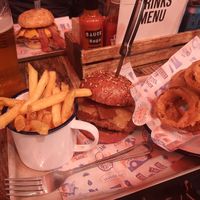 Plant-powered patriot, fries and onion rings at Doghouse  in Glasgow