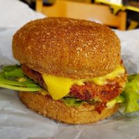 Quinoa Burger with vegan cheese at SEO BROCOLIS at Seo Brócolis in Campinas