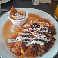 Chilaquiles con suadero y crema de girasol. at VEGuerrero in Mexico City