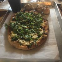 Vegan pizza with vegan garlic knots and Maine root soda at The Tomato Shack Salad & Pizza co in West Chester